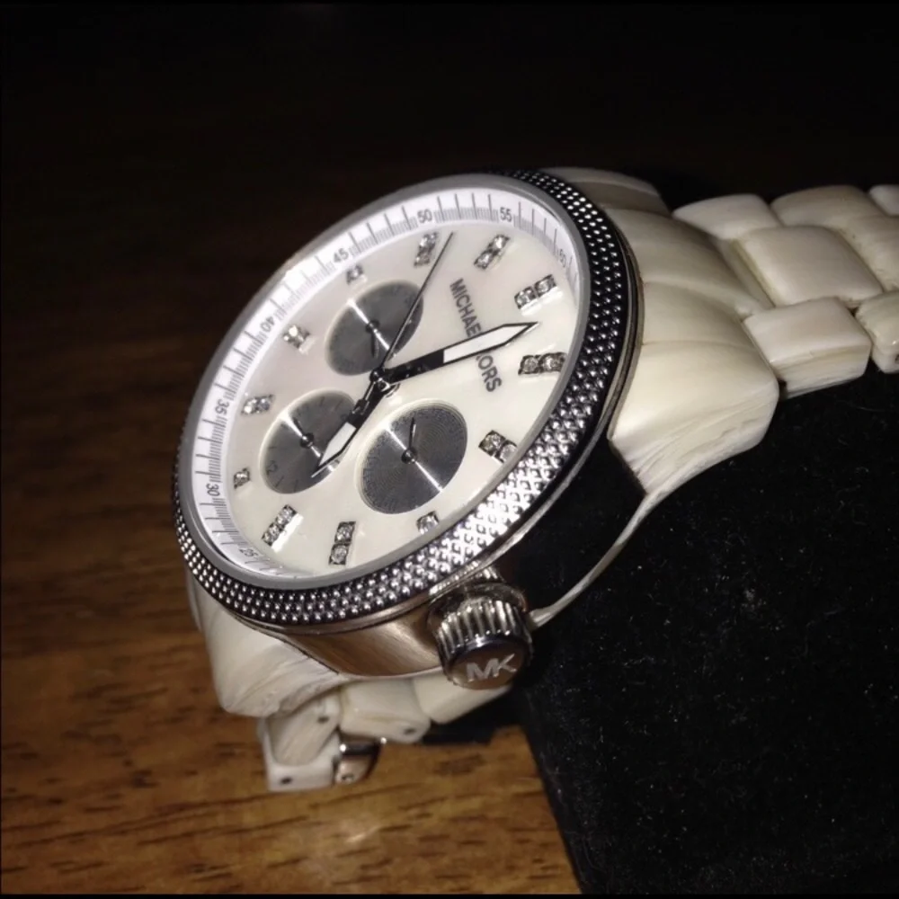 Michael Kors Women's White Resin Silver-Tone Chronograph Watch
